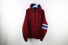 Vintage 90s Streetwear Mens Large Distressed Blank Henley Hoodie Sweatshirt Red - £47.38 GBP