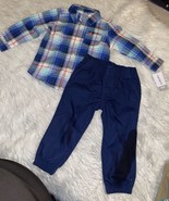 CARTERS BUTTON UP BLUE PLAID SHIRT AND PANTS BABY BOYS 2 PIECE SET 18M NEW - $24.50