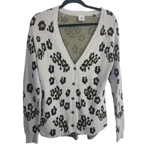 Cabi Button Front Cardigan S Womens Long Sleeve Animal Print V Neck Whit... - £16.77 GBP