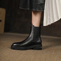 Beige Leather Chelsea Boots Platform Slip on Elastic Autumn Botas Rubber Sole Bo - £137.33 GBP