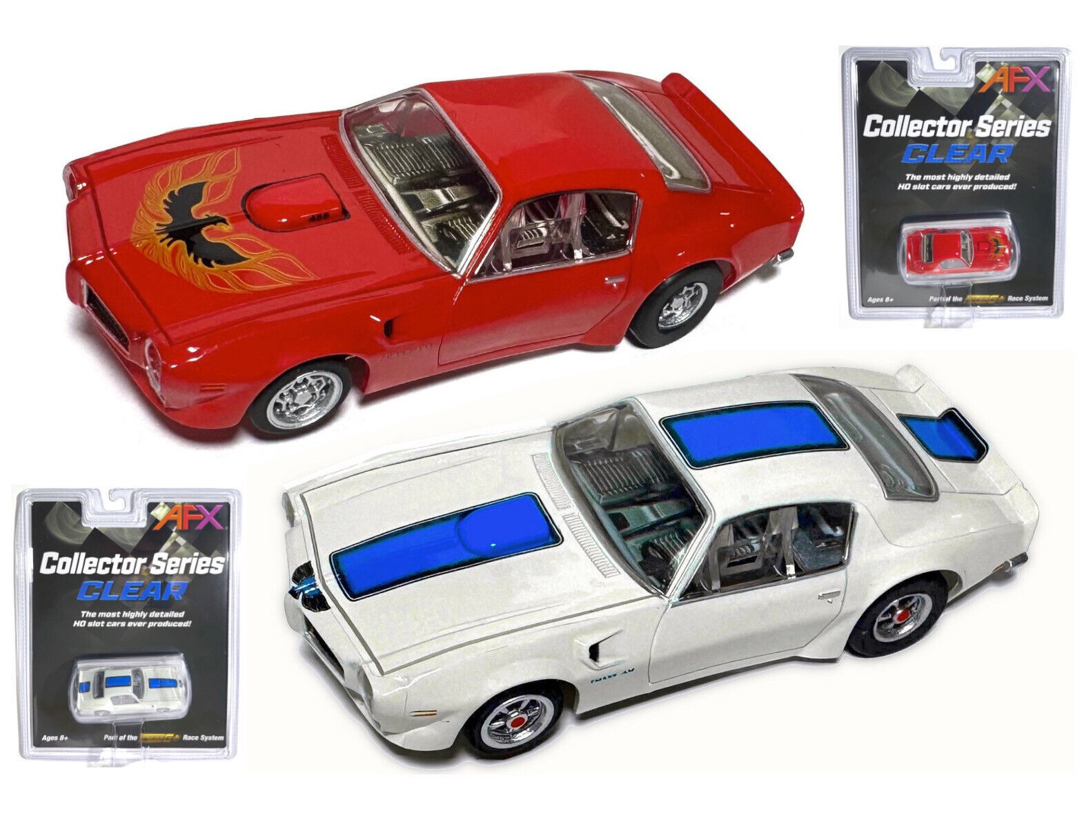 2pc 2024 AFX MEGA G+ Slot Car 1970 1973 Pontiac FIREBIRD TRANS-AM Red Wh... - $84.99