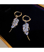 18K Gold Huggie Hoop Earrings with Dazlling CZ Leaf - £7.90 GBP