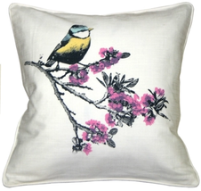 Bird on Cherry Blossom Branch 16x16 Throw Pillow, Complete with Pillow Insert - £33.63 GBP