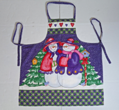 VTG Mr &amp;Mrs Snowman Purple Hearts Handmade Apron Bib Xmas tree Small Christmas - $24.75