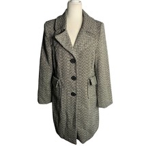Vintage 90s Last Kiss Wool Blend Over Coat XL Black White Lined Pockets Buttons - £36.77 GBP