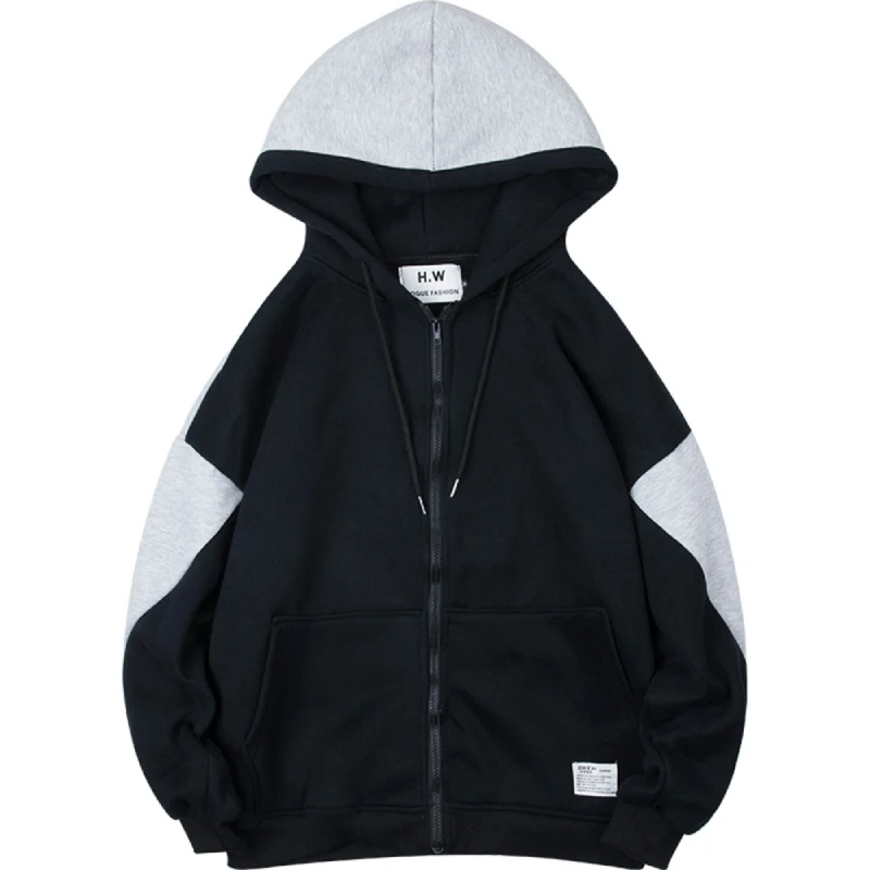 Men&#39;s Harajuku Full Zip Up Hoodie Autumn Casual Loose work Hooded s Man Korean F - £157.10 GBP