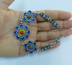 Kabyle Bracelet Silver Berber Enamel Cuff Coral Antique Vintage Tribal Moroccan - £77.07 GBP