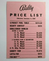 Bally Operator Price List Arcade Game Bingo Pinball Jan 4 1960 Beauty Contest - £10.43 GBP