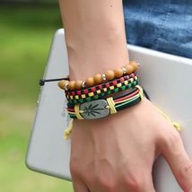 3Pcs Jamaica Leather Weed Hemp Cord Woven Braided Bracelets Rasta Reggae Bracele - £11.01 GBP