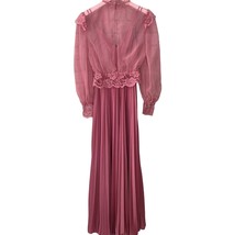 Vintage 70&#39;s Mauve Maxi Dress Pleated Skirt Sheer Lace Cardigan Size S/M Union - £78.46 GBP