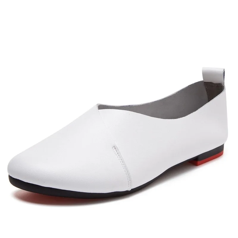 Genuine Leather Women Loafers Summer Slip On Flat Casual Shoes Black White Flats - £34.57 GBP