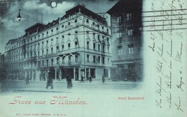 Munich GERMANY-GRUSS Aus Munchen Hotel KAISERHOF~1900 Moonlight Photo Postcard - £11.29 GBP