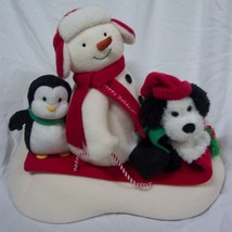 Hallmark Jingle Pals 2007 ANIMATED SNOWMAN W/ PENGUIN DOG ON SLED Plush ... - £19.75 GBP
