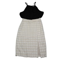 Kimcine Dress Womens L Black Beige Houndstooth Sleeveless Halter Neck Side Slit - $29.70