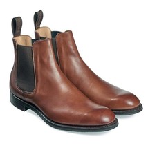 Handmade Chelsea Boot Brown Color Side Elastic Slip On Leather Boot For Me - £119.89 GBP