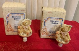 Cherished Teddies - Pair of Bears with Straw Hats - Lamp Finials - £11.87 GBP