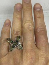 Vintage Rainbow Labradorite Moonstone Green Amethyst Ring Size 8 - $54.70