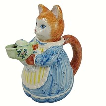 Vintage Avon Cat Teapot Blue Dress 1992 Collectible Ceramic - £19.93 GBP