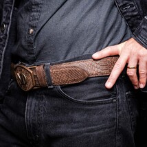 Arkansas Genuine Snake Skin Western Belt Brown image 10