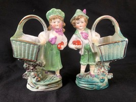 Antique german porcelain pair boy and girl with flowerbasket , Marked - £123.47 GBP