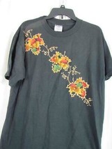 Hand Crafted Fall Leaf W/ Glitter Outline Tshirt (Hanes) Black Sz L EUC - £4.54 GBP