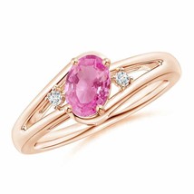 ANGARA Pink Sapphire and Diamond Split Shank Ring for Women in 14K Solid Gold - £792.34 GBP