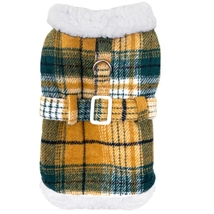 Warm Yellow and Green Plaid Coat with Sherpa Fleece Lining &amp; Leash Sizes... - €15,53 EUR