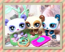 Authentic Littlest Pet Shop LPS #558 #612 #1021 Panda Teddy Bear Set Accessories - £35.94 GBP