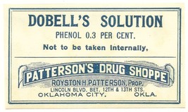 Antique Pharmacy Label DOBELL&#39;S SOLUTION Pattersons Drug Shoppe Oklahoma... - $28.11