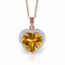 3.24 Carat 14K Solid Rose Gold Necklace Natural Diamond Heart Citrine 14&quot;-24&quot;  - £393.24 GBP