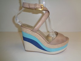 Pelle Moda Size 7.5 M YORK Beige Leather Wedge Platform Sandals New Womens Shoes - £94.05 GBP