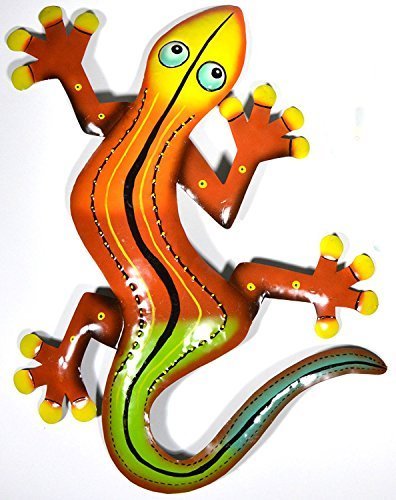 CLEARANCE LARGE 21" Beautiful Unique Orange Yellow Red Gecko Lizard Metal Garden