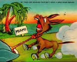 Comic My Tires Are Wearing Thin Donkey Behind Car Miami FL Linen Postcar... - $9.85