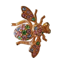 Vintage Jewelry Joan Rivers Brooch Bumble Bee Pastel Rhinestones Gold Pi... - $32.29