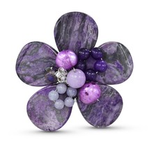 Bright Tropical Flower Purple Jasper, Agate, Crystals, and Pearls Floral Ring - £12.65 GBP
