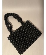Vintage Black Wood Bead Small Purse - YKK on Zipper Pull - $356.03 MXN