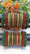 Indian Bollywood Wedding Red Green Bridal Style Chura Kundan Rajwadi Bangle Set - £114.25 GBP