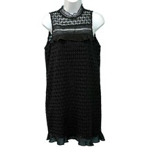 Impeccable Pig Black Crochet High Neck Mini Shift Sheath Sleeveless Dres... - $24.29