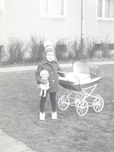 Vtg Little Girl w/ Doll &amp; Pram Baby Carriage Stroller Photo 1940&#39;s - £7.43 GBP