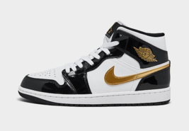 Nike Air Jordan 1 Mid Patent Black White Gold 852542-007 Men&#39;s Sizes NEW - £86.00 GBP