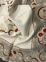 Beige Embroidered Red Ruby Burgundy Rhinestone Embroidery Tablecloth 33&quot;&quot; Square - £31.95 GBP