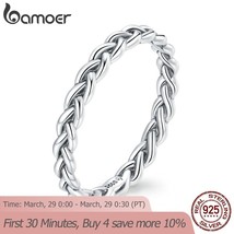bamoer Real 925 Sterling Silver Pink Braided Texture Ring For Fashion Women Cute - £13.02 GBP