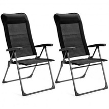 Patio Folding Dining Chairs 2 Pcs Portable with Headrest Adjust for Camping -Bla - £134.60 GBP