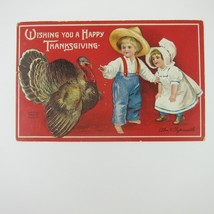 Thanksgiving Postcard Wild Turkey Farm Boy &amp; Girl Clapsaddle Embossed Antique - £7.86 GBP