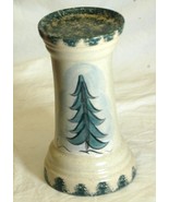 Stoneware Folk Art Candle Holder Green Spongeware Pine Trees Country Cra... - £19.41 GBP