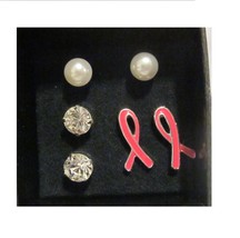 Avon Breast Cancer Crusade 3 PC Earrings Set Featuring  Pink Ribbon - £15.01 GBP