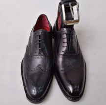 Men Handmade Black oxford wingtips Shoes with matching free Blet and - £126.02 GBP