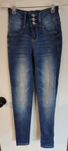 Womens 0 WallFlower Sassy Fit Blue Distressed Skinny Button Fly Denim Jeans - £14.79 GBP