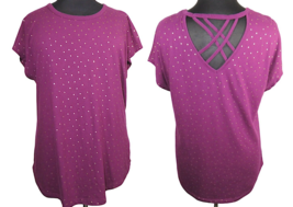Lane Bryant Women&#39;s Plum Gold Polka Dot Strappy Back Tee Shirt Plus Size 18-20 - $11.99