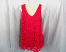 New York &amp; Co NY&amp;C top tank lace front knit back L red zip closure sleev... - $13.67